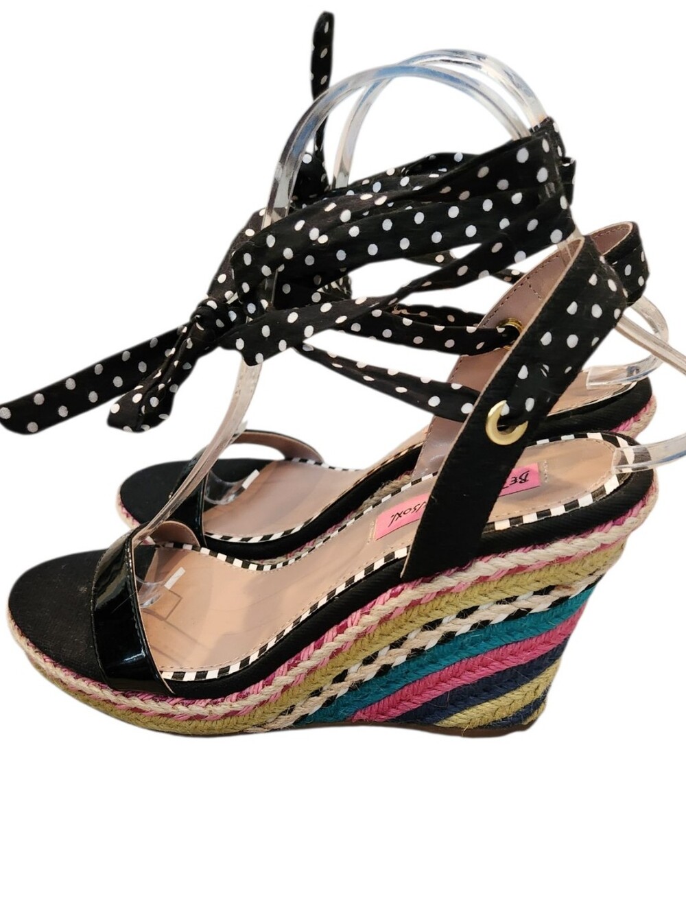 Betsey Johnson Pima Polka Dot Rainbow Wedge Espadrille Sandal Size 7.5 Retro - Picture 3 of 8